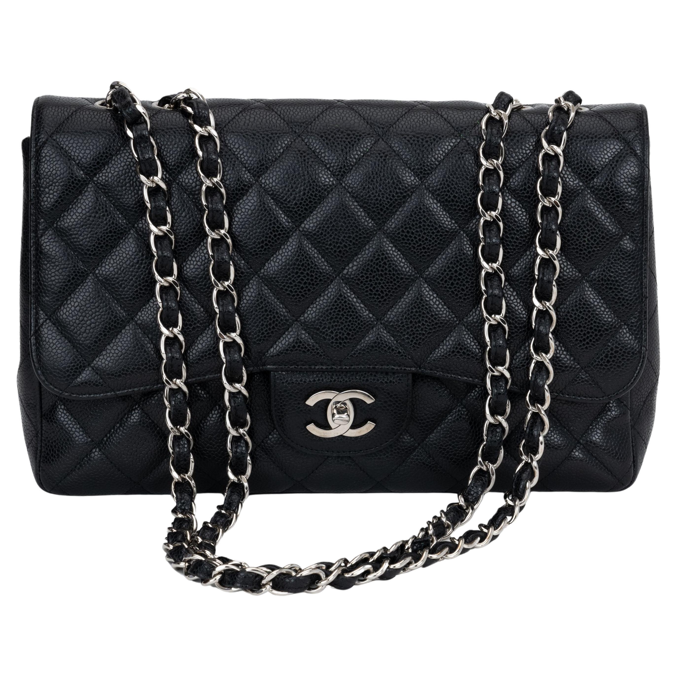 Chanel Black Caviar Jumbo Single Flap For Sale