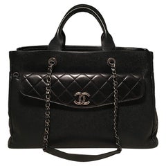 Chanel Black Caviar & Lambskin Coco Break Shopping Bag 2 in 1 Tote with Clutch