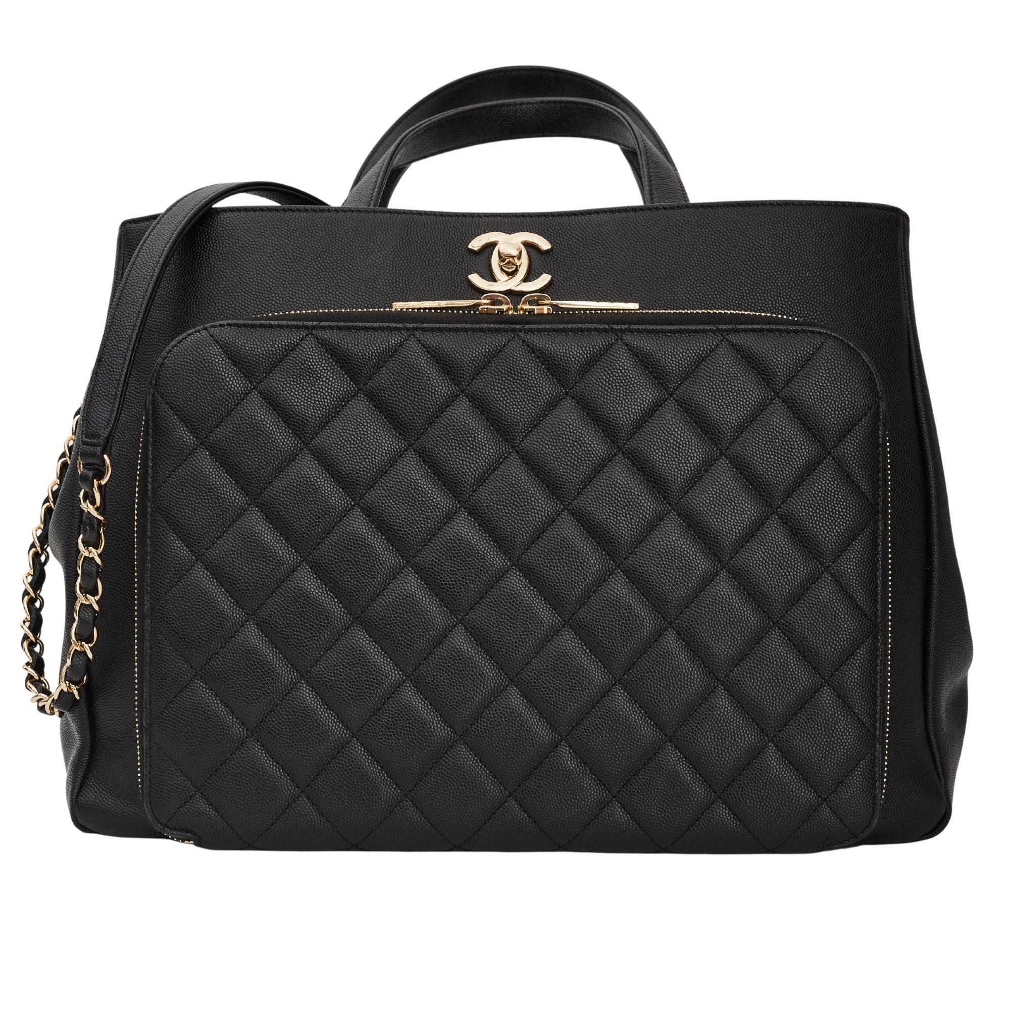 Chanel Black Caviar Large Shopping Business Affinity Tote For Sale 6