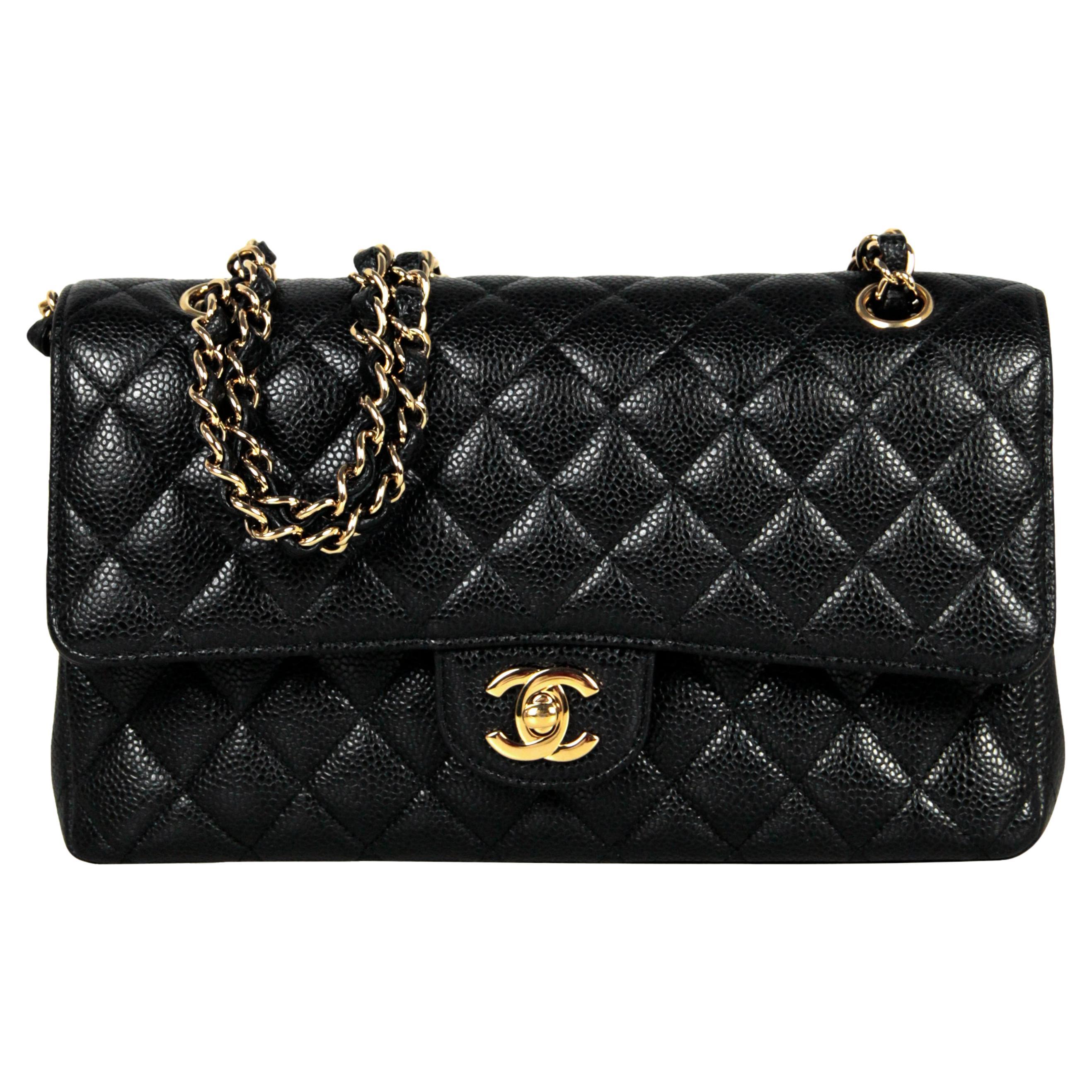 Chanel Black Lambskin Leather Quilted Classic Double Flap SM Bag w/ Rose Gold HW