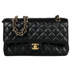 Chanel Black Caviar Leather 10" Medium Double Flap Classic Bag