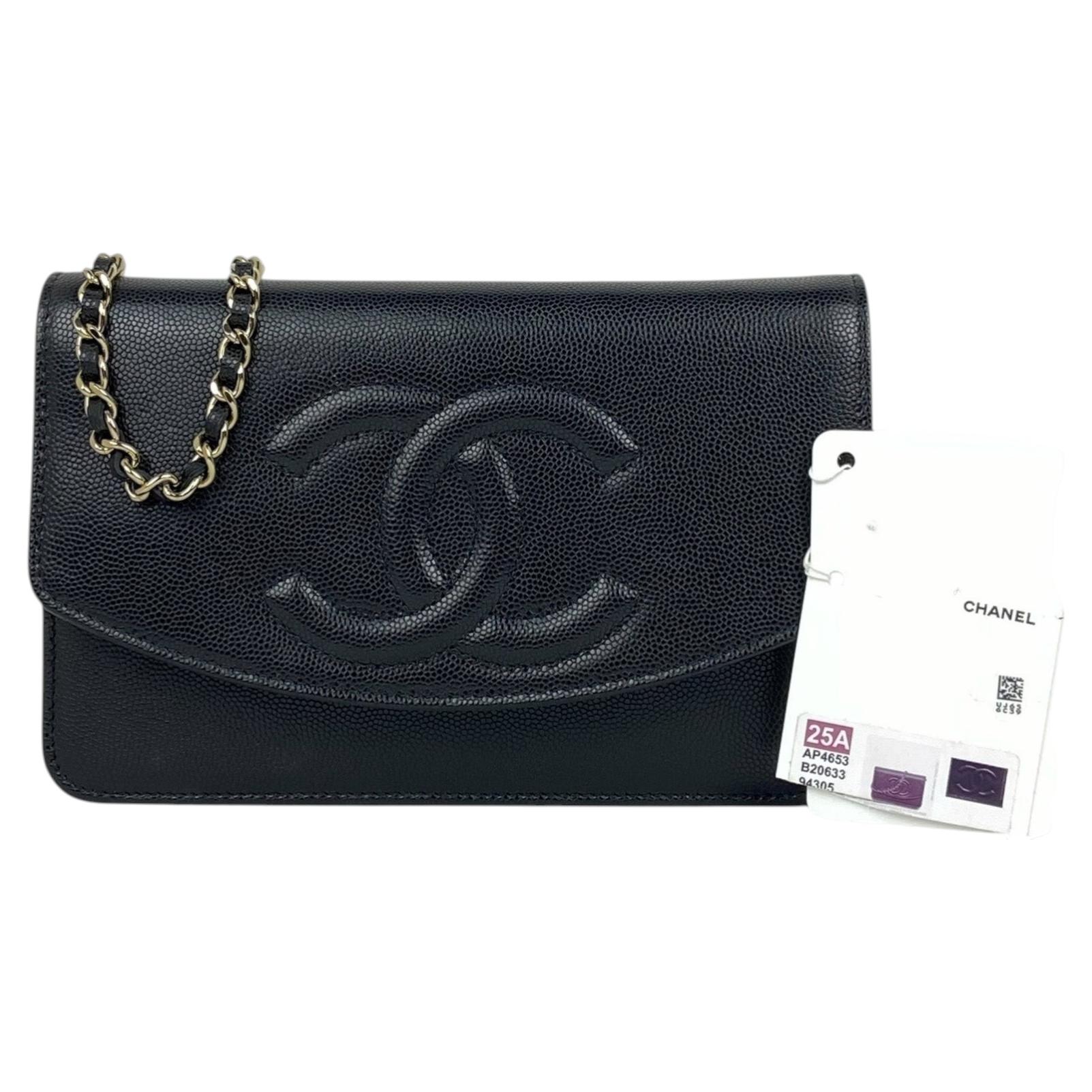 Chanel Black Caviar Leather 2025 Timeless CC Wallet On Chain WOC Crossbody Bag