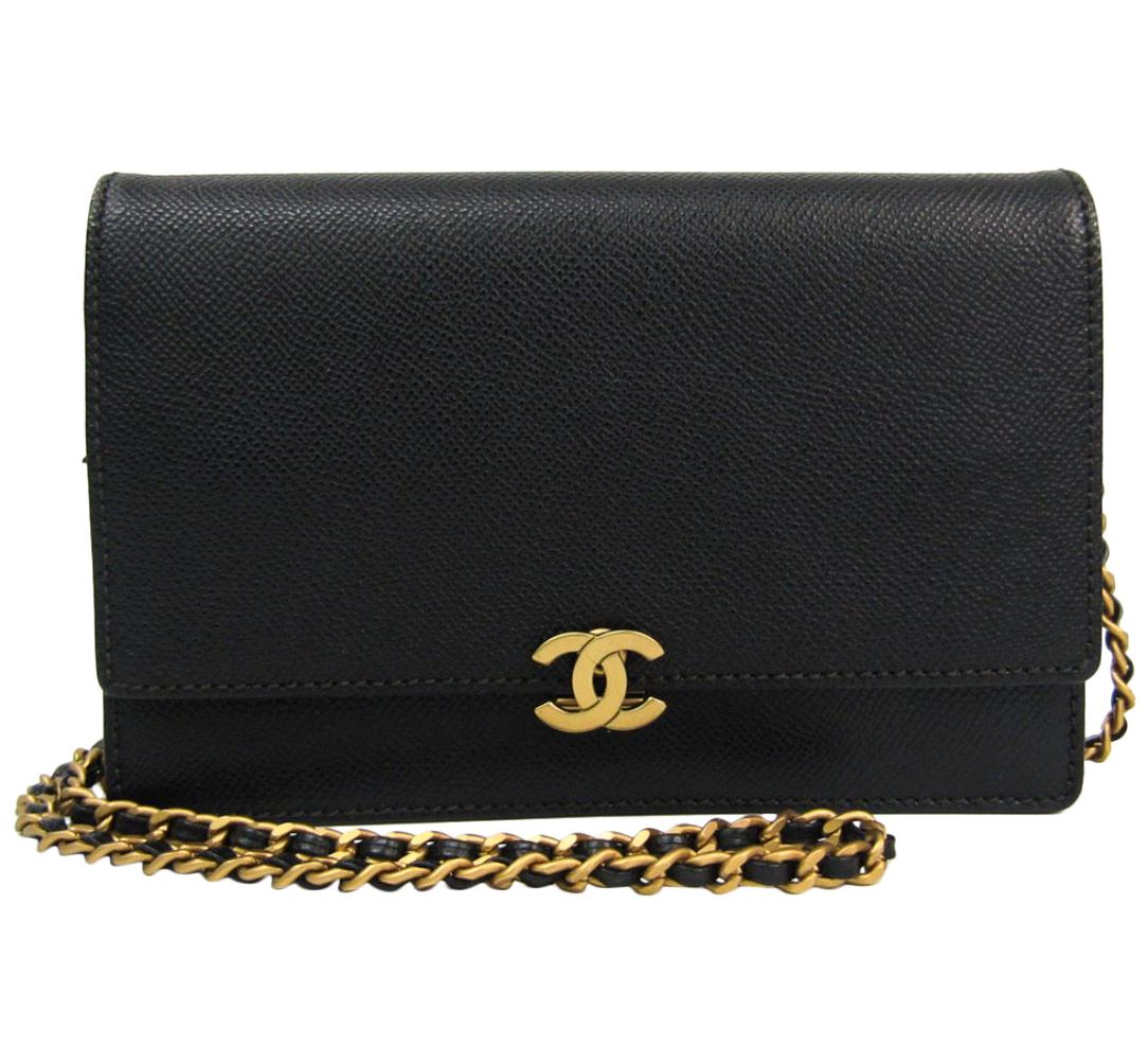 Chanel Black Caviar Leather Antique Gold WOC Wallet on Chain