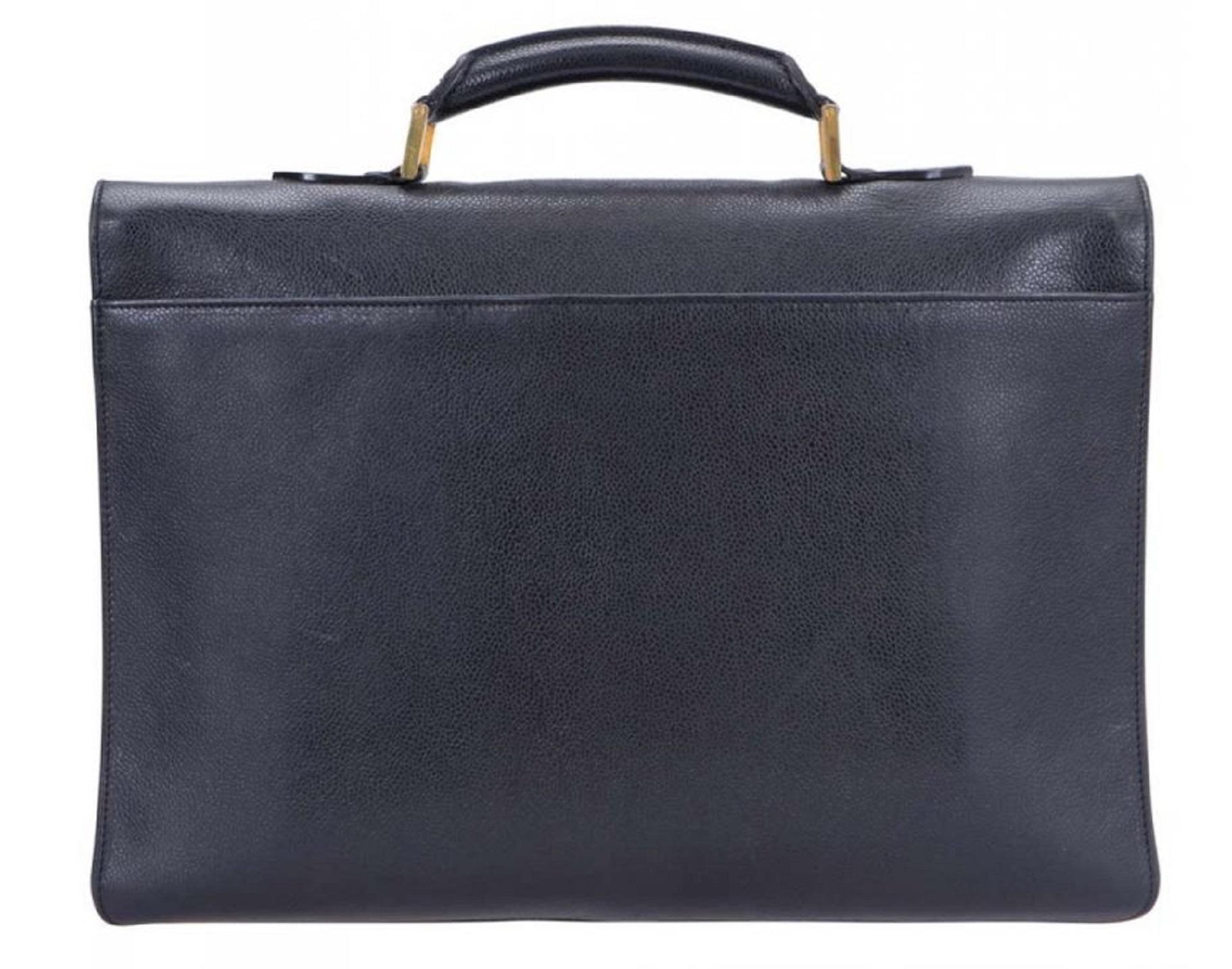 Women's Chanel Black Caviar Leather Attache Briefcase Business Bag 202ca84
