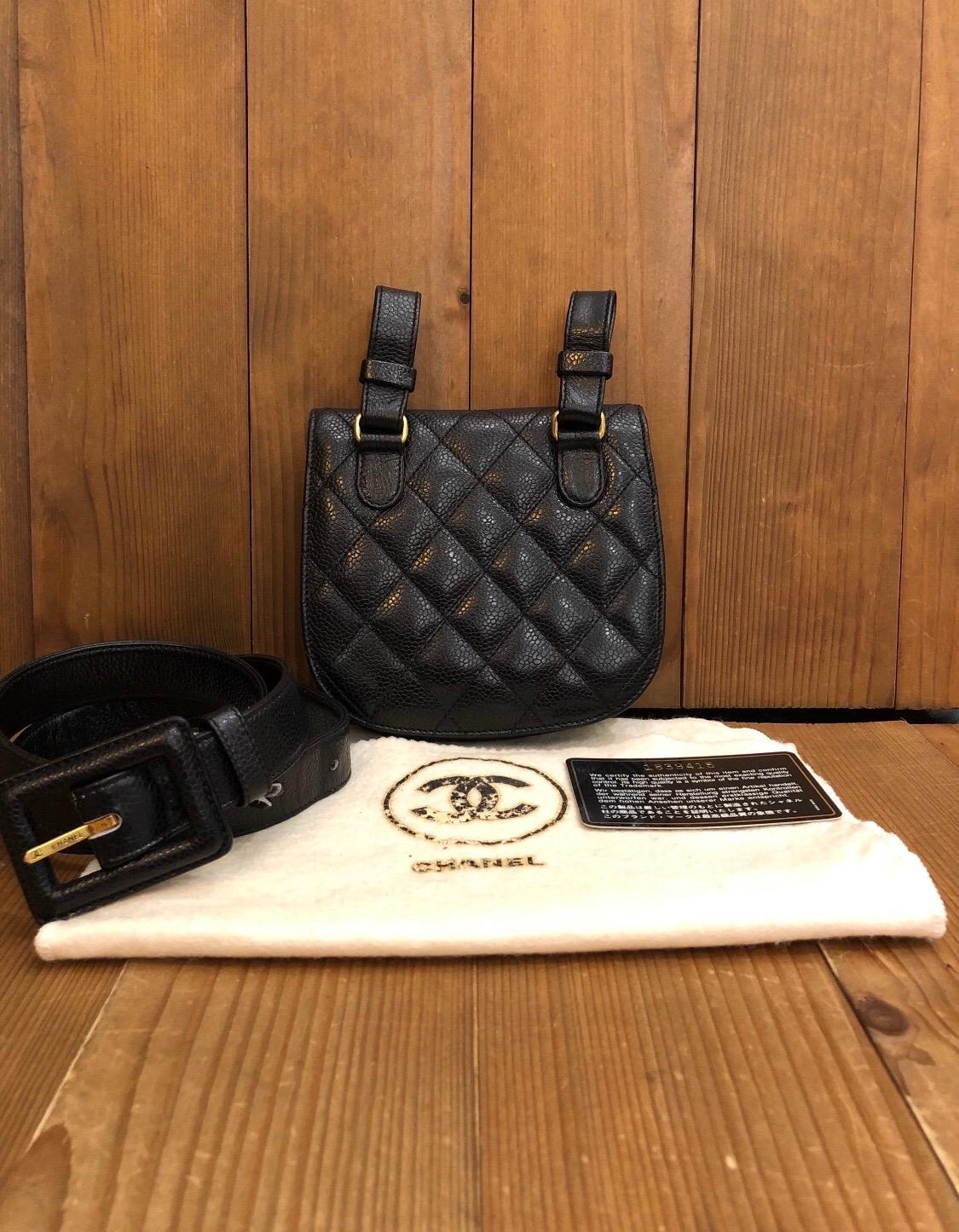 This Chanel belt bag in black caviar leather from year 1991 is in great vintage condition. Belt size 80/32 which fits up to 32 inch waist. Made in France with Holo 1xxxxxx. Comes with dust bag and authenticity card.

Measurements:
