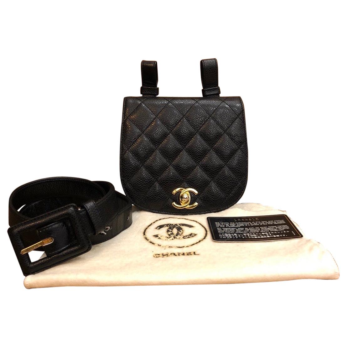 CHANEL Black Caviar Leather Belt Bag