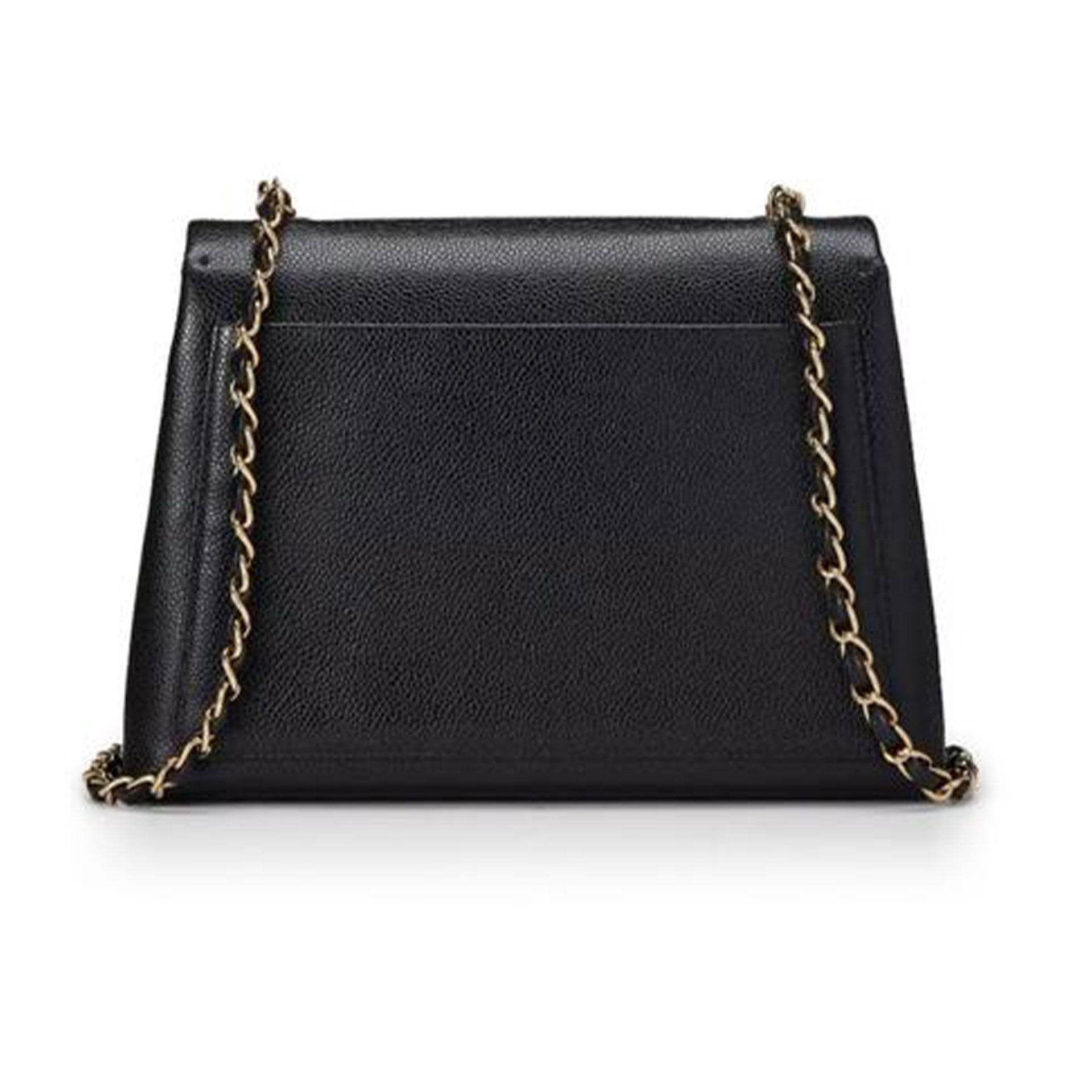 Women's or Men's Chanel Black Caviar Leather Box Classic Single Shoulder Bag For Sale