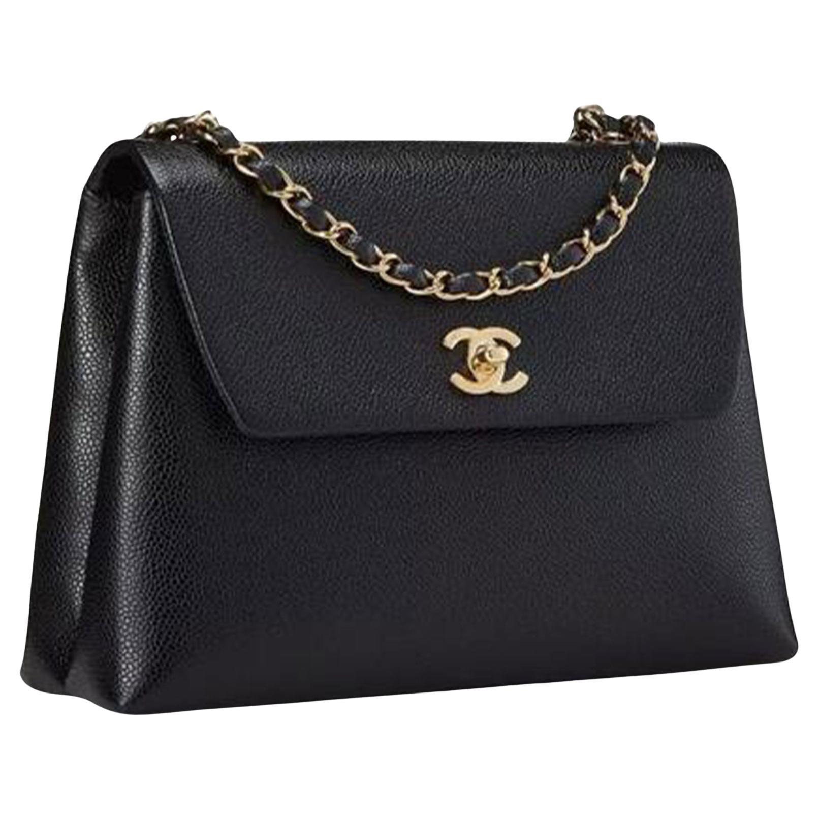 Chanel Black Caviar Leather Box Classic Single Shoulder Bag For Sale