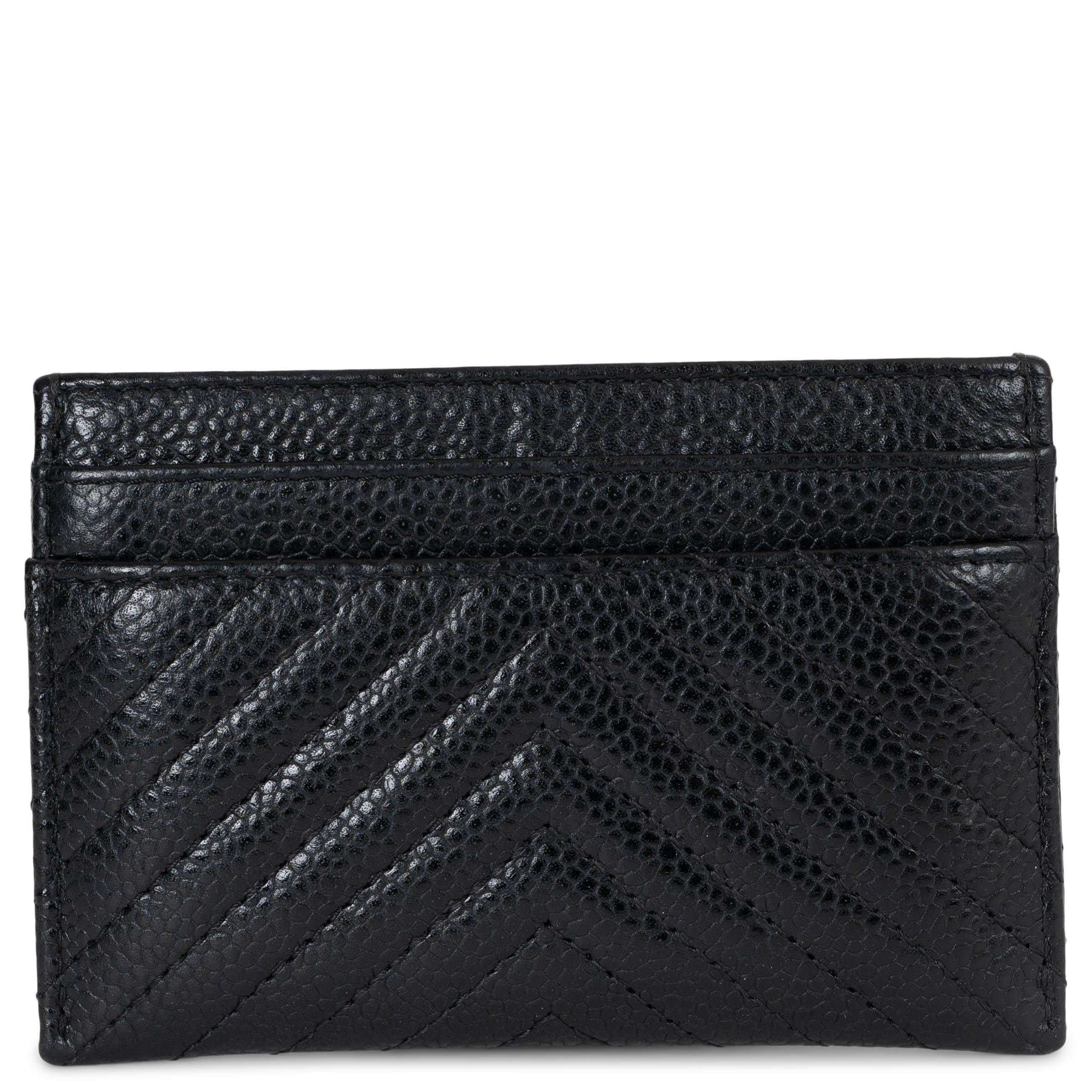 Nero Chanel nero Caviale in pelle BOY Portafoglio CARTA DI CREDITO in vendita