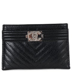 Chanel nero Caviale in pelle BOY Portafoglio CARTA DI CREDITO
