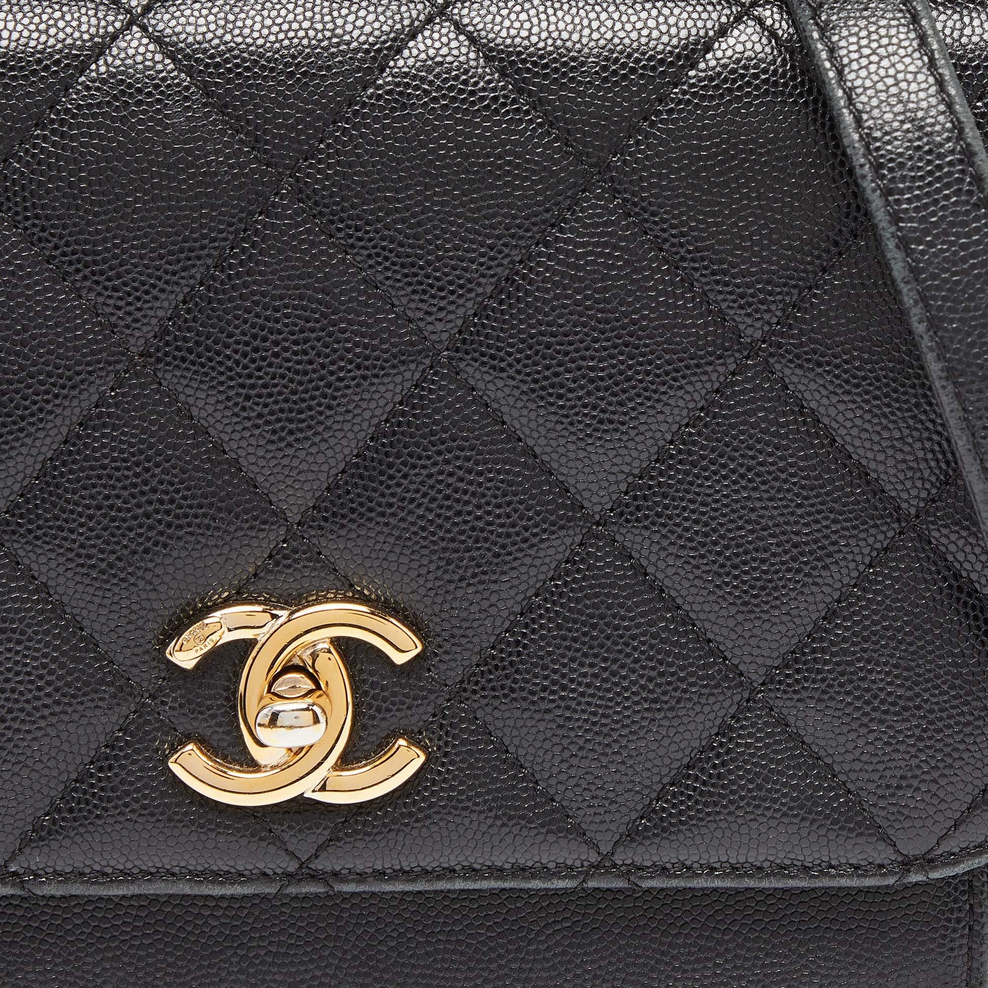 Chanel Black Caviar Leather Business Affinity Chain Flap Bag For Sale 7