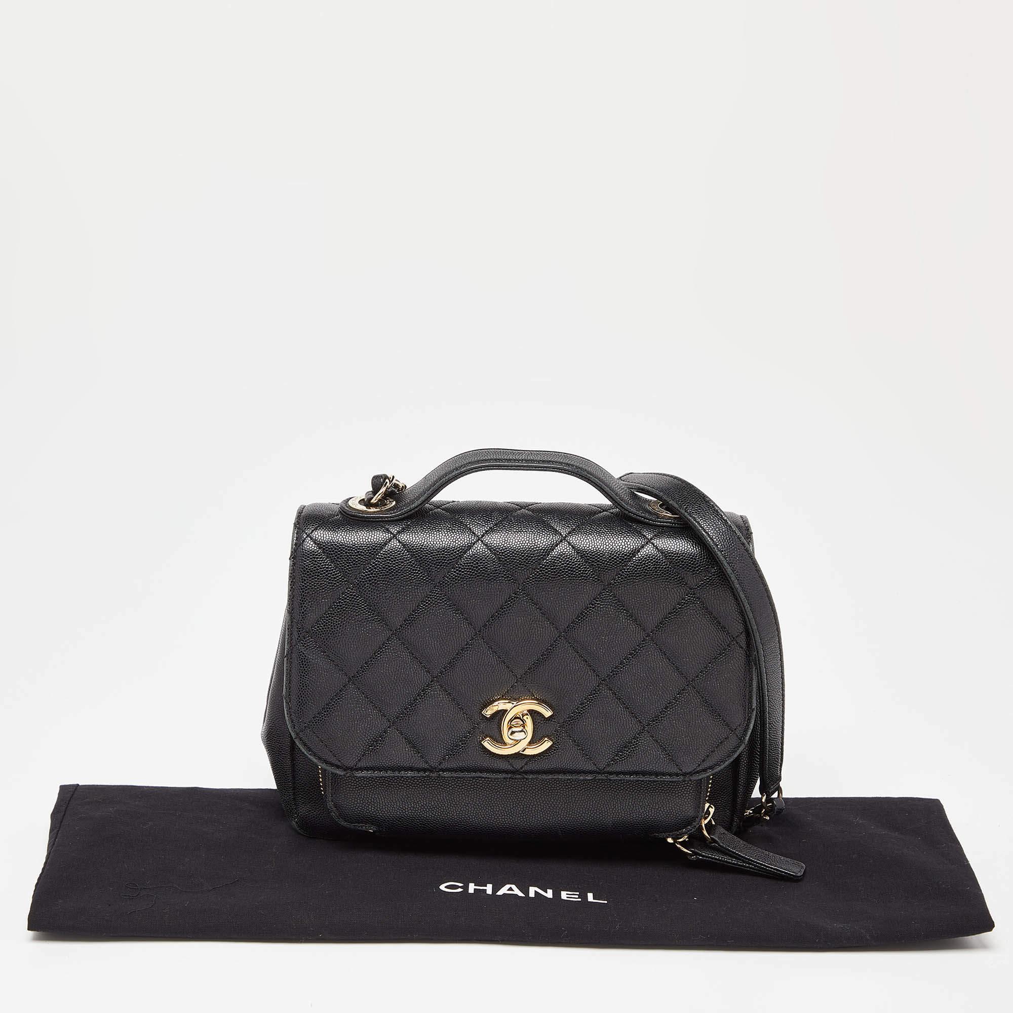 Chanel Black Caviar Leather Business Affinity Chain Flap Bag For Sale 8