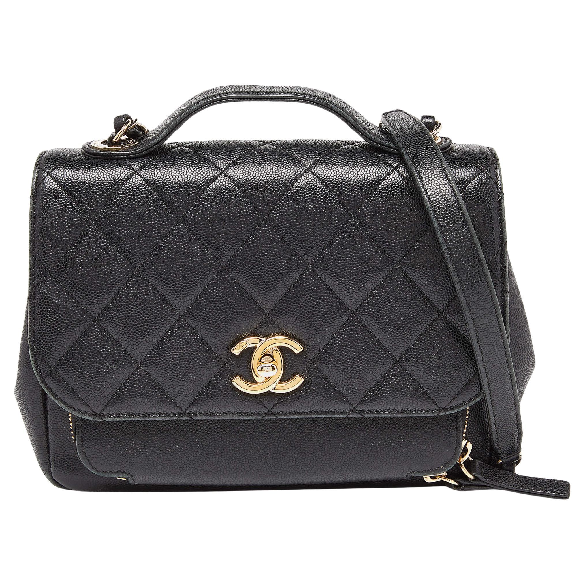 Chanel Black Caviar Leather Business Affinity Chain Flap Bag For Sale
