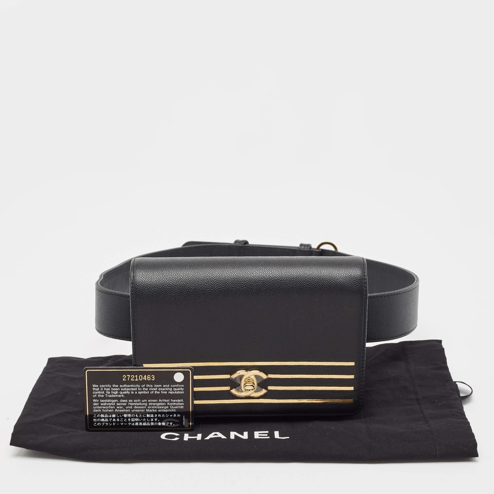 Chanel Black Caviar Leather Captain Gold Waist Bag 8