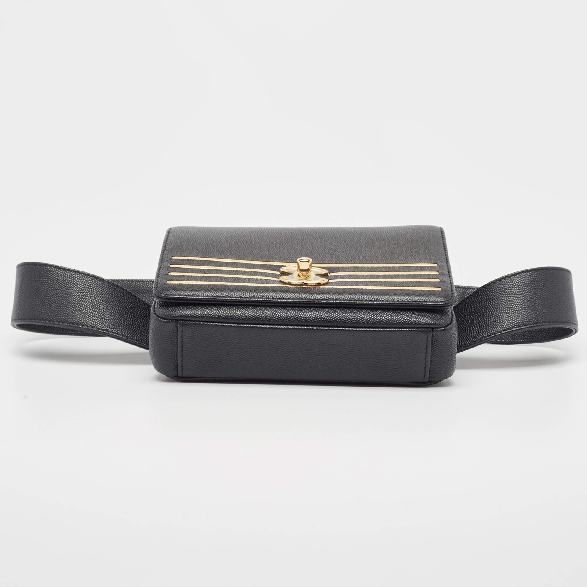 Chanel Black Caviar Leather Captain Gold Waist Bag 4