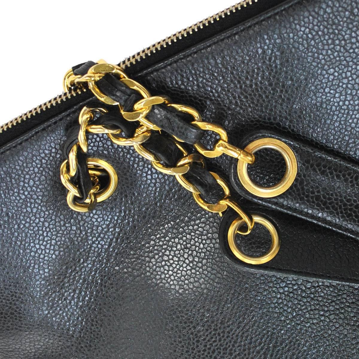 Women's Chanel Black Caviar Leather Carryall Shopper Weekender Travel Shoulder Tote Bag