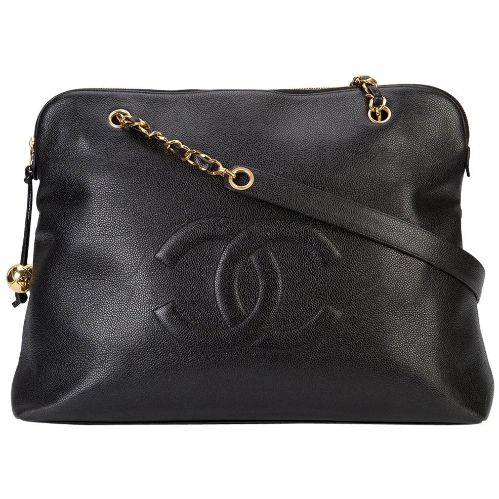 Chanel Black Caviar Leather Carryall Shopper Weekender Travel Shoulder Tote Bag