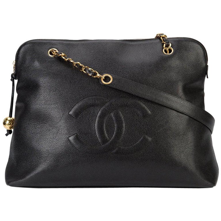 Chanel Black Caviar Leather Carryall Shopper Weekender Travel Shoulder