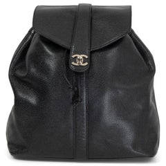 CHANEL black Caviar leather CC Backpack Bag Vintage
