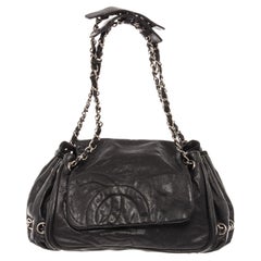Vintage Chanel Black Caviar Leather CC Chain Accordion Fold Shoulder Bag