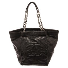 Chanel Black Caviar Leather CC Chain Tote Bag