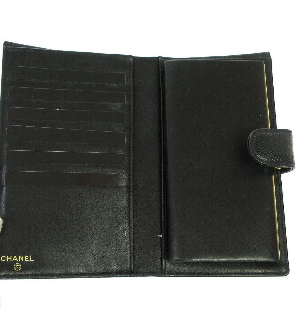 Chanel Black Caviar Leather CC Evening Envelope Clutch Wallet in Box In Good Condition For Sale In Chicago, IL