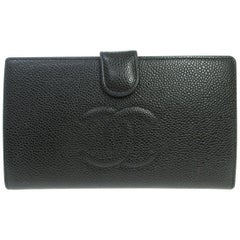 Chanel Black Caviar Leather CC Evening Envelope Clutch Wallet in Box