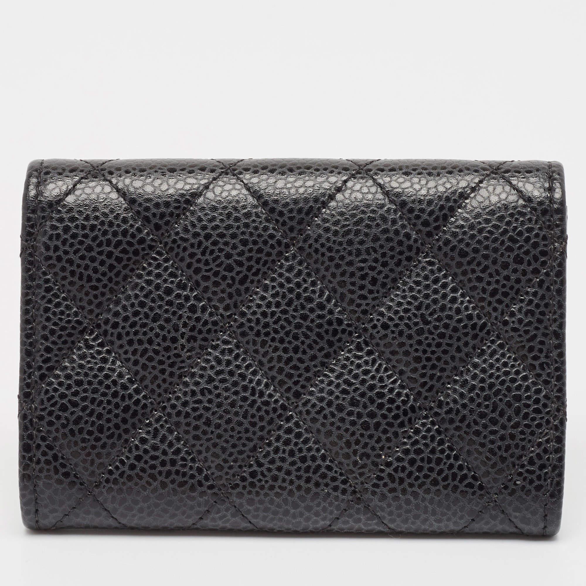 Women's Chanel Black Caviar Leather CC Flap Card Case For Sale