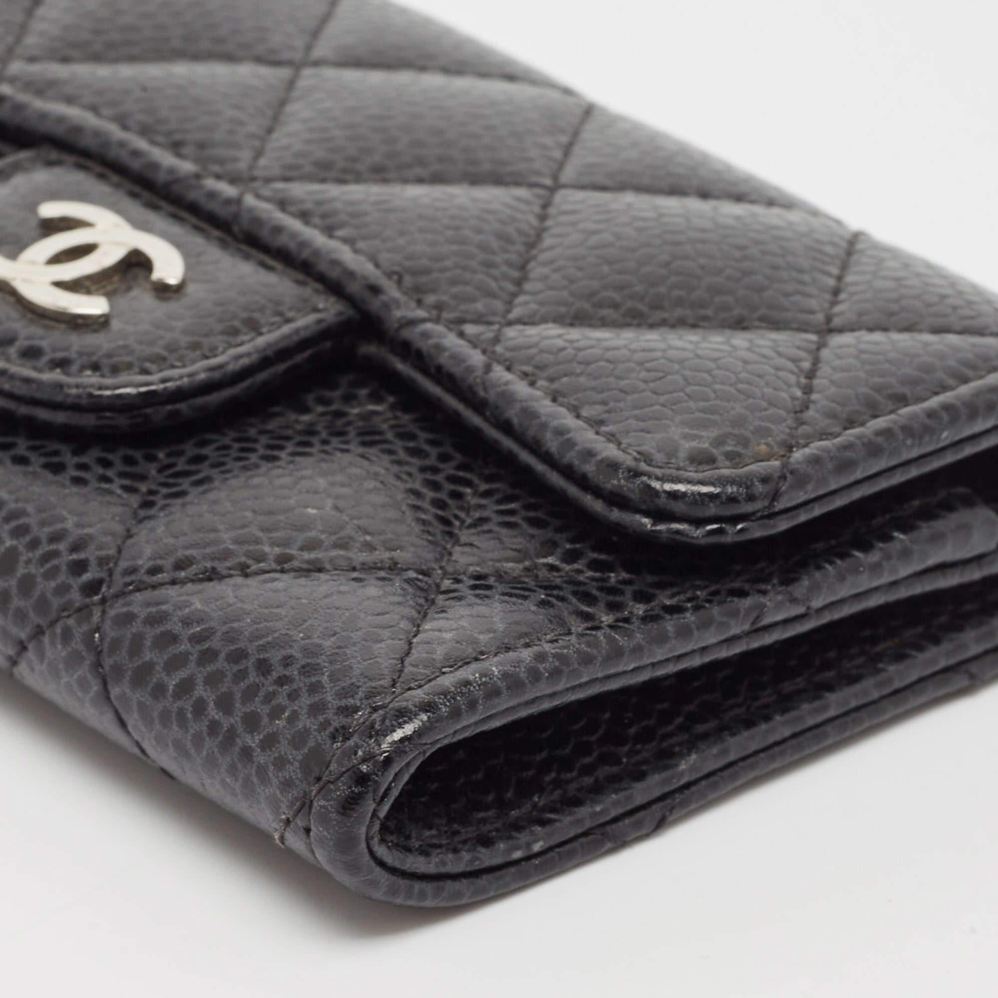 Chanel Black Caviar Leather CC Flap Card Case For Sale 5