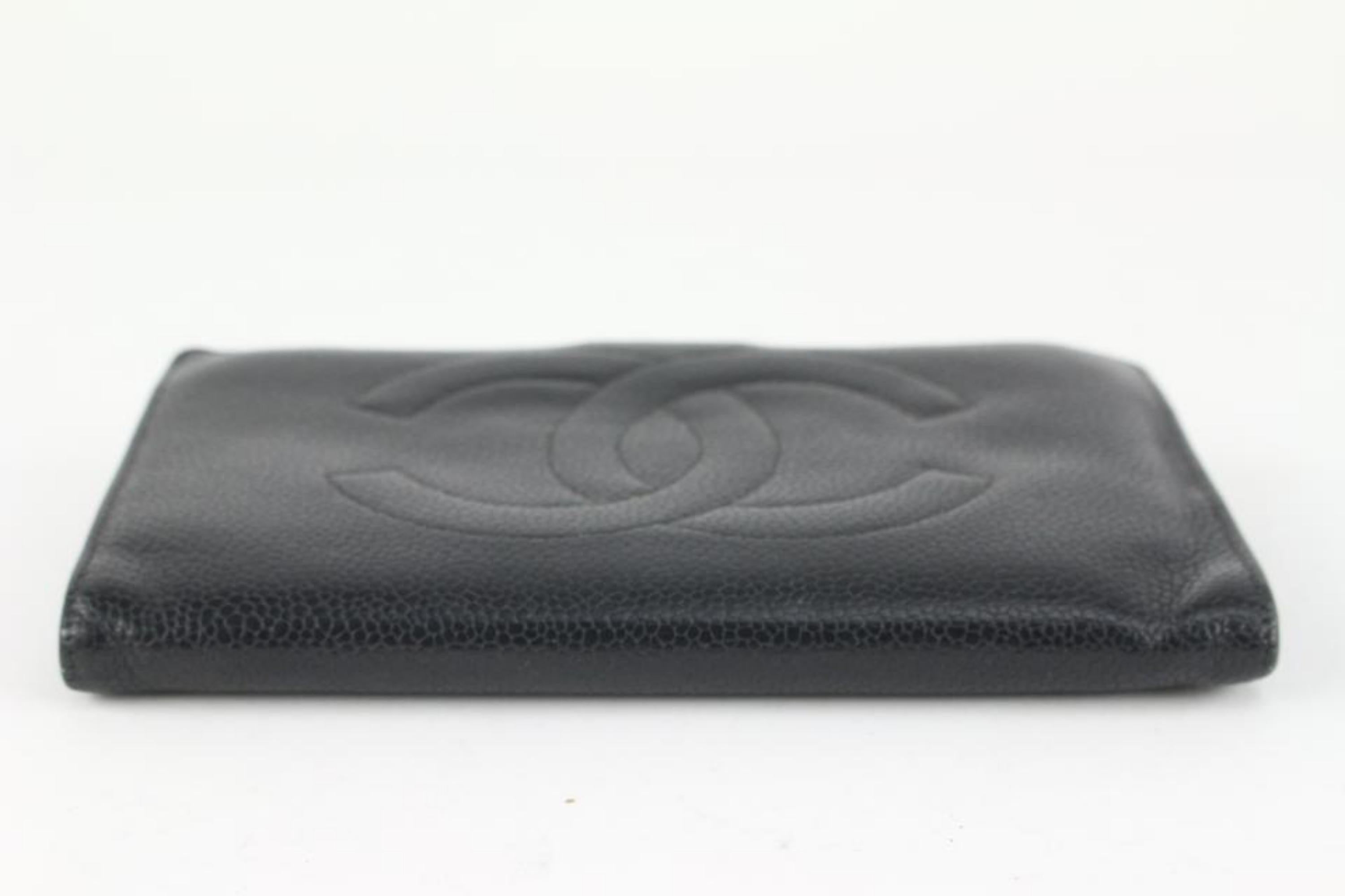 Chanel - Portefeuille long à rabat en cuir caviar noir avec logo CC 1213c18 en vente 4