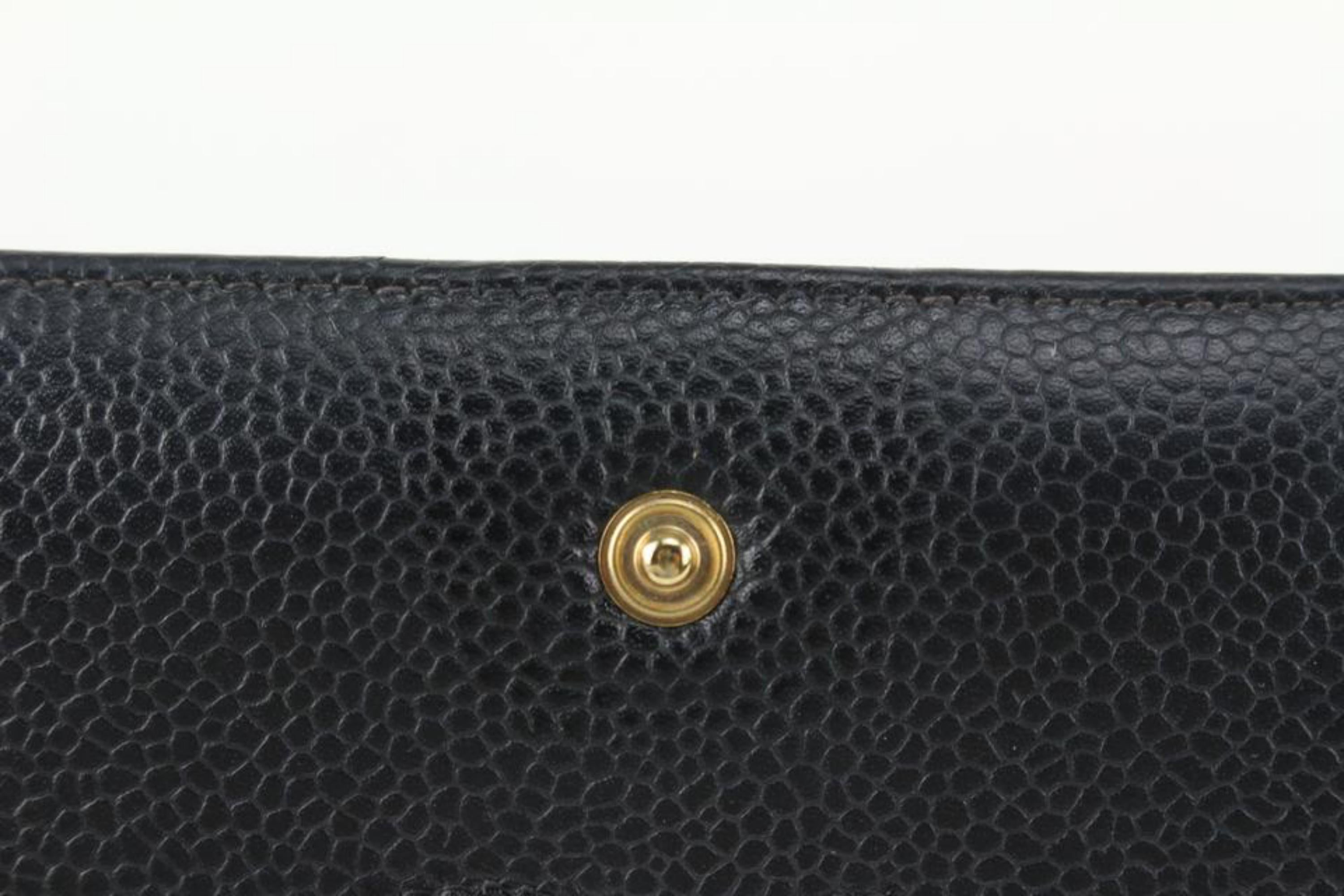 Women's Chanel Black Caviar Leather CC Logo Long Bifold Wallet 104c52