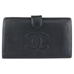 Chanel Black Caviar Leather CC Logo Long Bifold Wallet 104c52