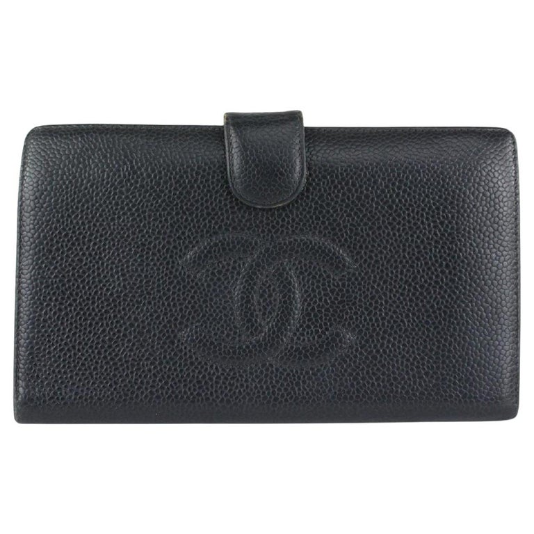 Chanel Black Caviar Leather CC Logo Long Bifold Wallet 104c52 at 1stDibs