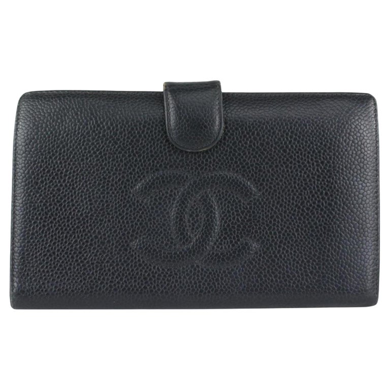Chanel Black Caviar Leather CC Logo Long Bifold Wallet 104c52