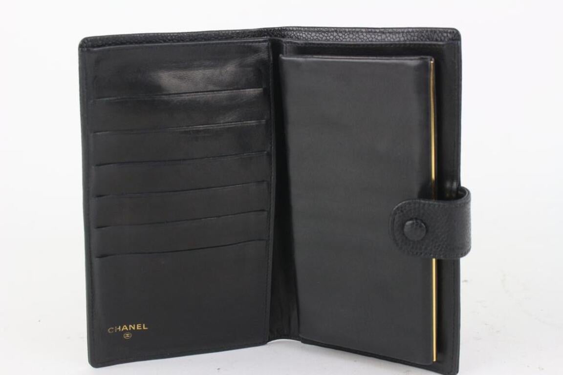 Chanel Black Caviar Leather CC Logo Long Flap Wallet 104c55 In Good Condition In Dix hills, NY