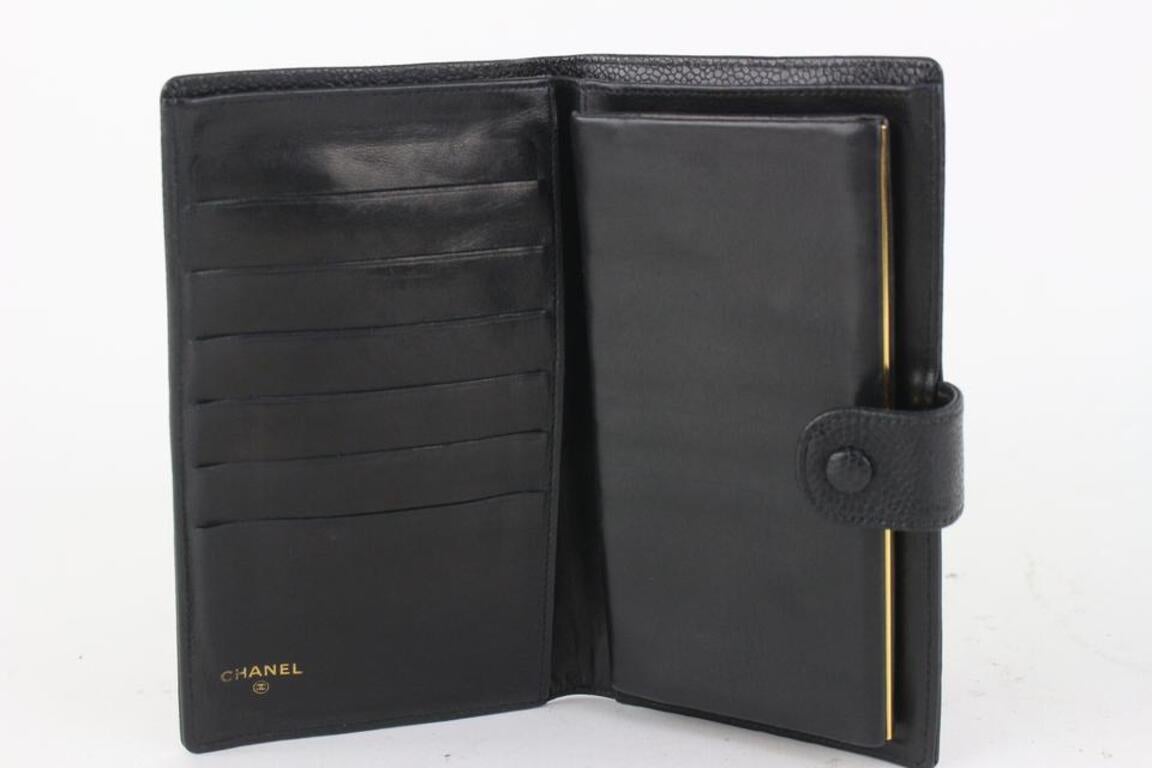 Chanel Black Caviar Leather CC Logo Long Flap Wallet 104c55 In Good Condition For Sale In Dix hills, NY