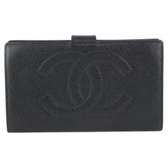 Chanel Black Caviar Leather CC Logo Long Flap Wallet 104c55