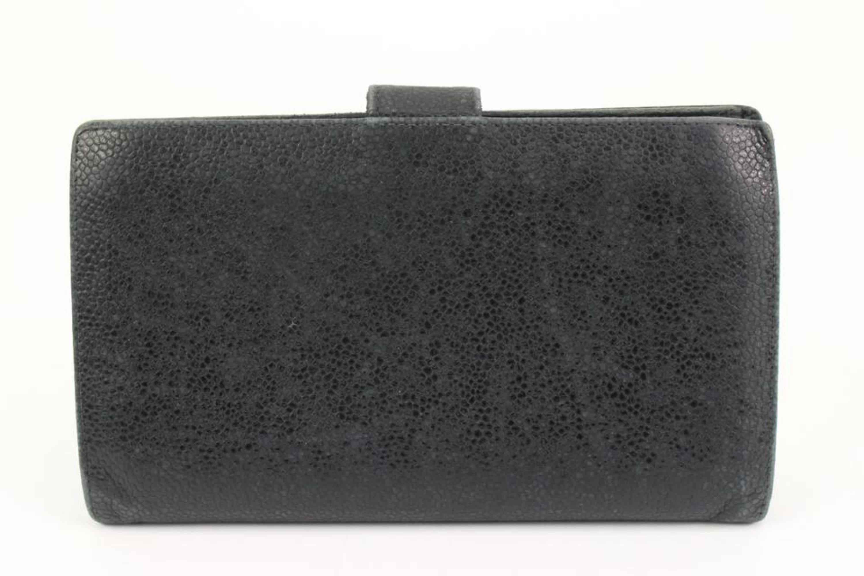 Chanel Black Caviar Leather CC Logo Long Flap Wallet 95ck323s For Sale 6