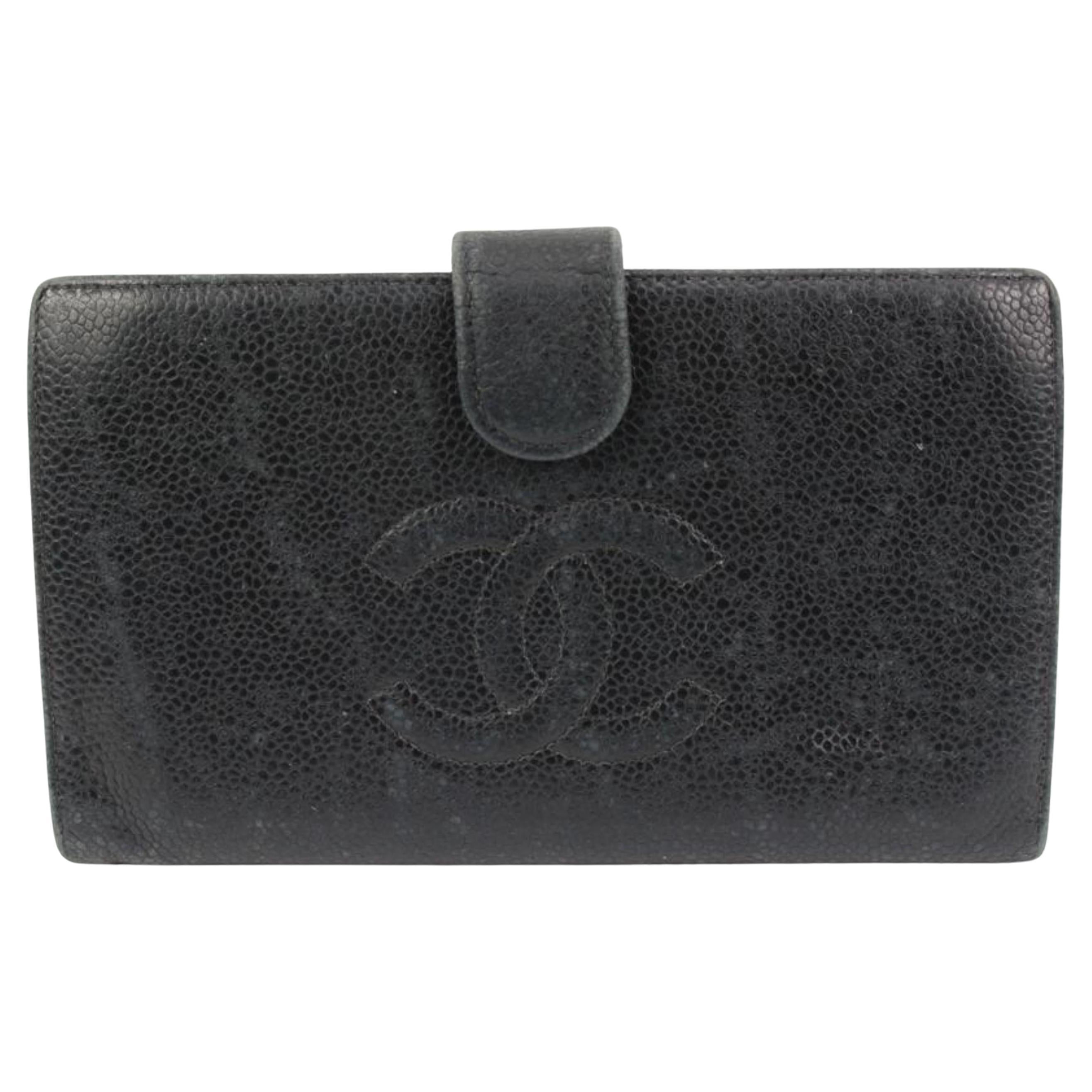 Chanel Black Caviar Leather CC Logo Long Flap Wallet 95ck323s For Sale