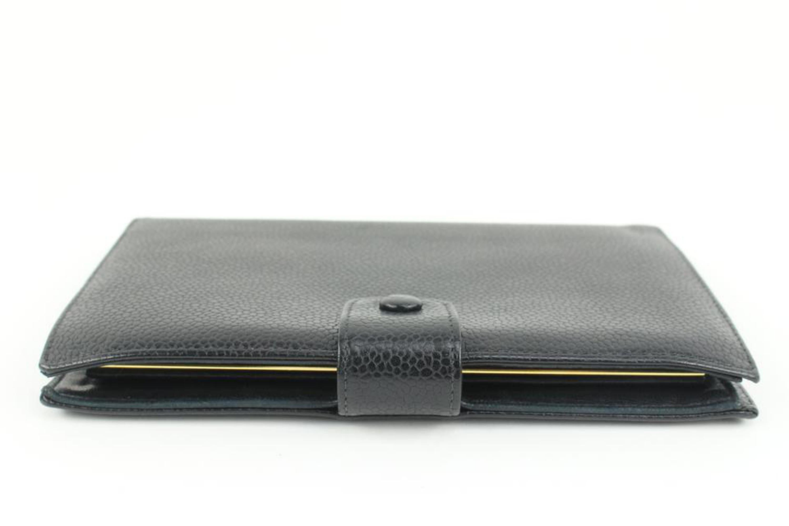 Chanel Black Caviar Leather CC Logo Long Snap Bifold Wallet 53ck32s For Sale 3