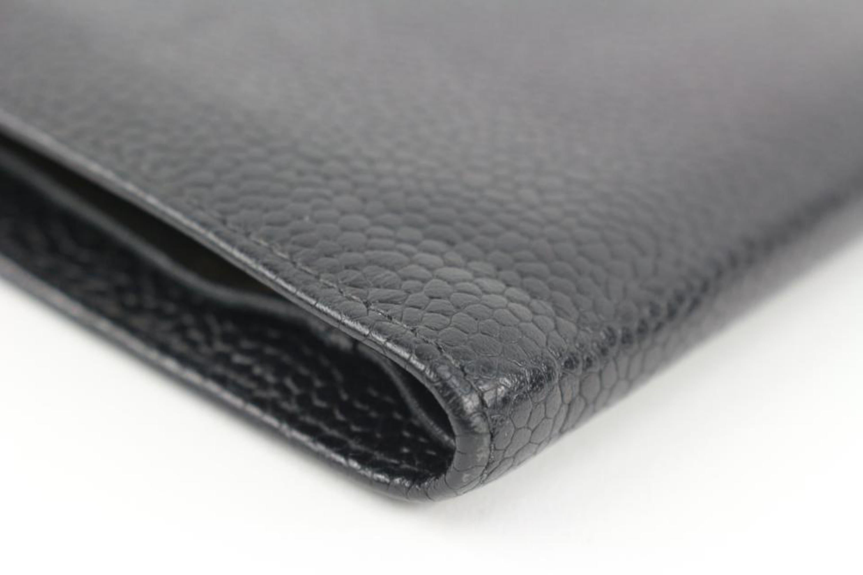 Chanel Black Caviar Leather CC Logo Long Snap Bifold Wallet 53ck32s 1