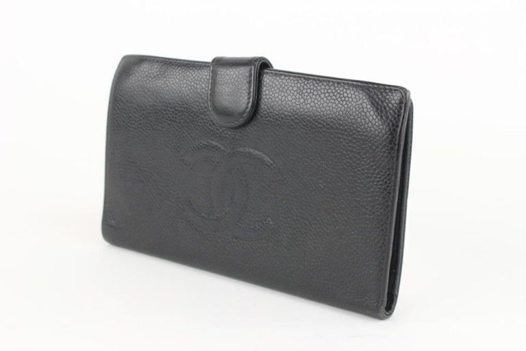 Chanel Black Caviar Leather CC Logo Long Wallet 122c2 For Sale at