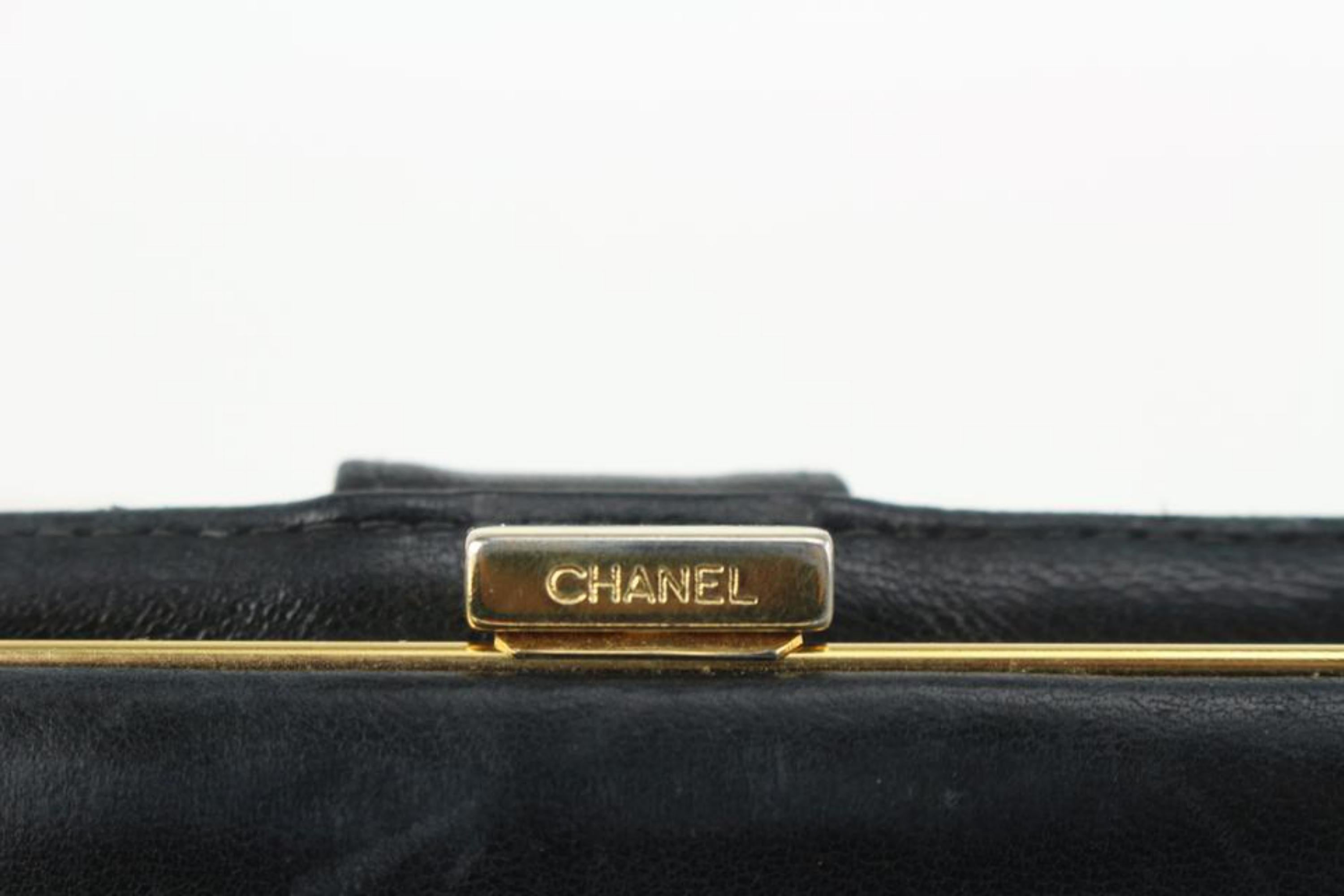 Chanel Schwarzes Kaviarleder CC Logo langes Portemonnaie 122c2 im Angebot 4