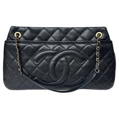 Chanel Black Caviar Leather CC Logo Timeless Soft Shopper Tote Bag