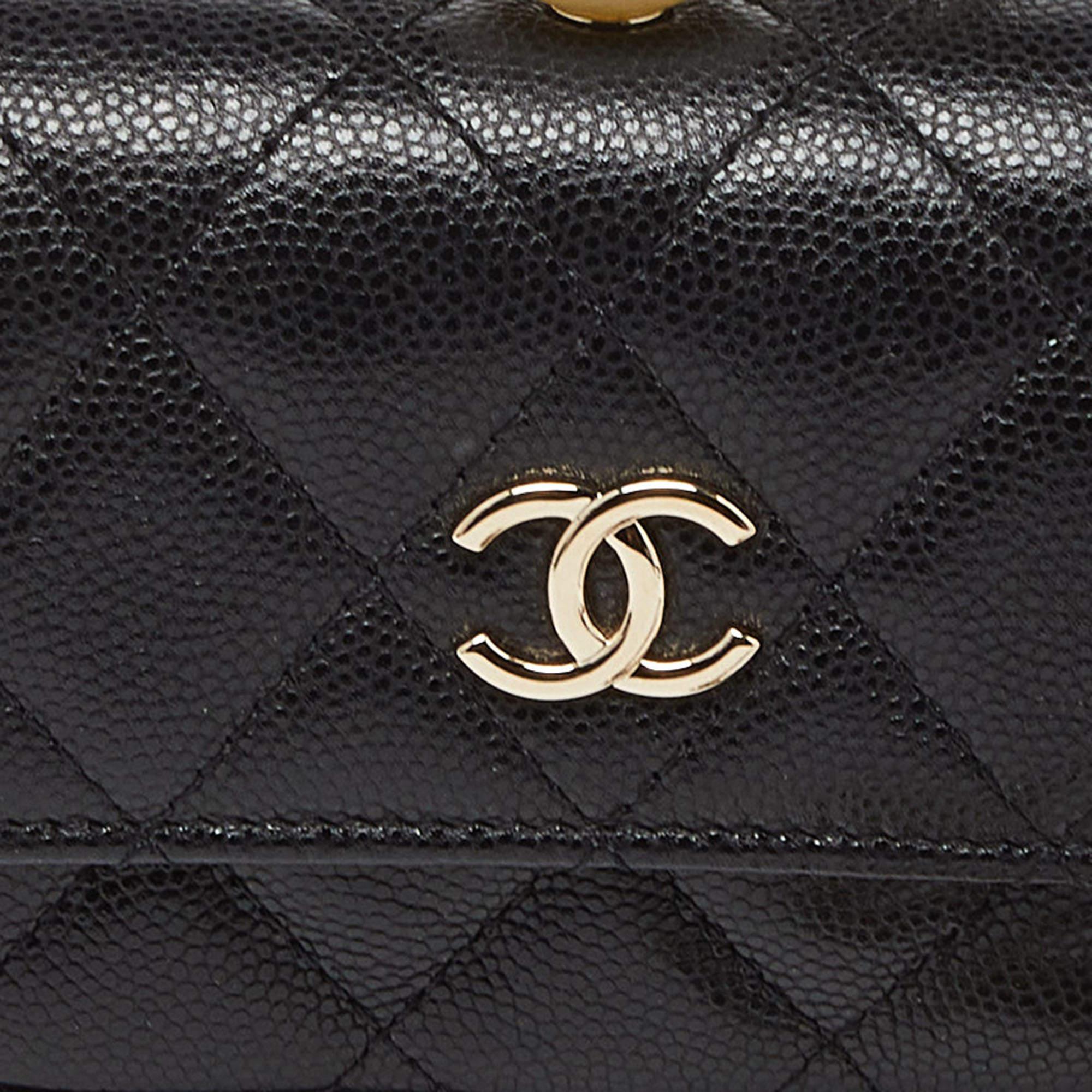 Chanel Black Caviar Leather CC Pearl Flap Chain Coin Purse 6