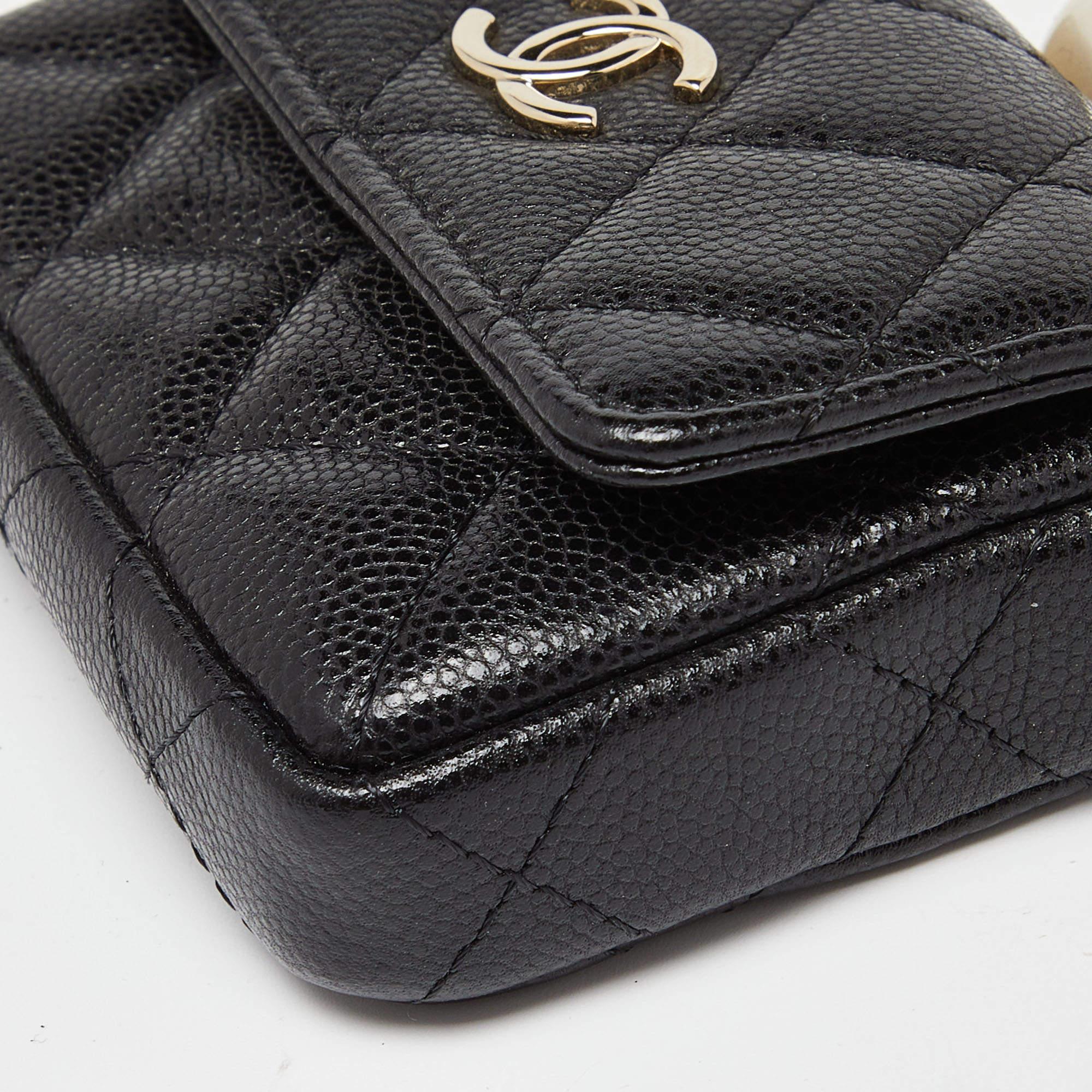 Chanel Black Caviar Leather CC Pearl Flap Chain Coin Purse 5