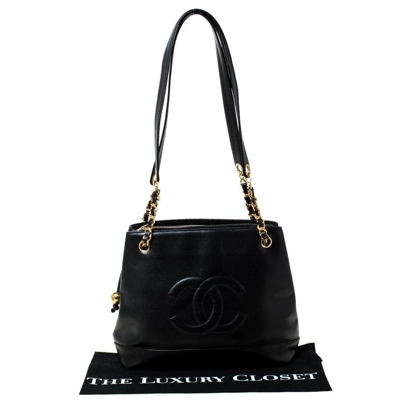 Chanel Black Caviar Leather CC Shoulder Bag 8