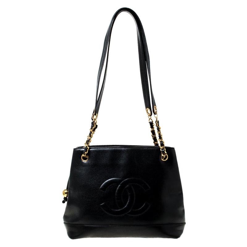 Chanel Black Caviar Leather CC Shoulder Bag