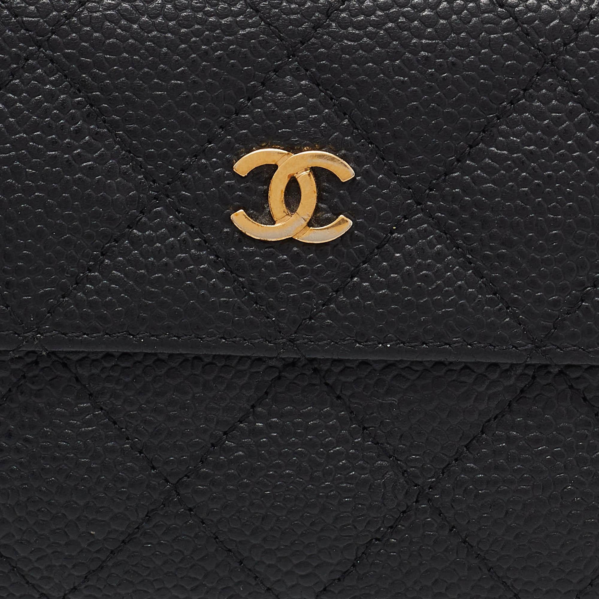 Chanel Black Caviar Leather CC Small Flap Wallet For Sale 3