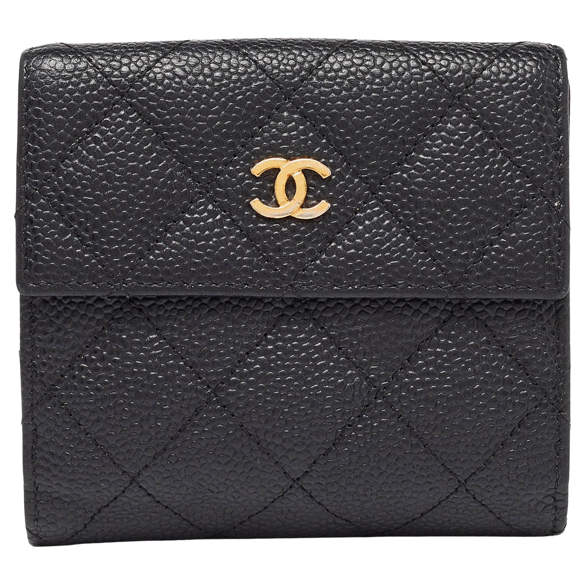 Chanel Black Caviar Leather CC Small Flap Wallet For Sale